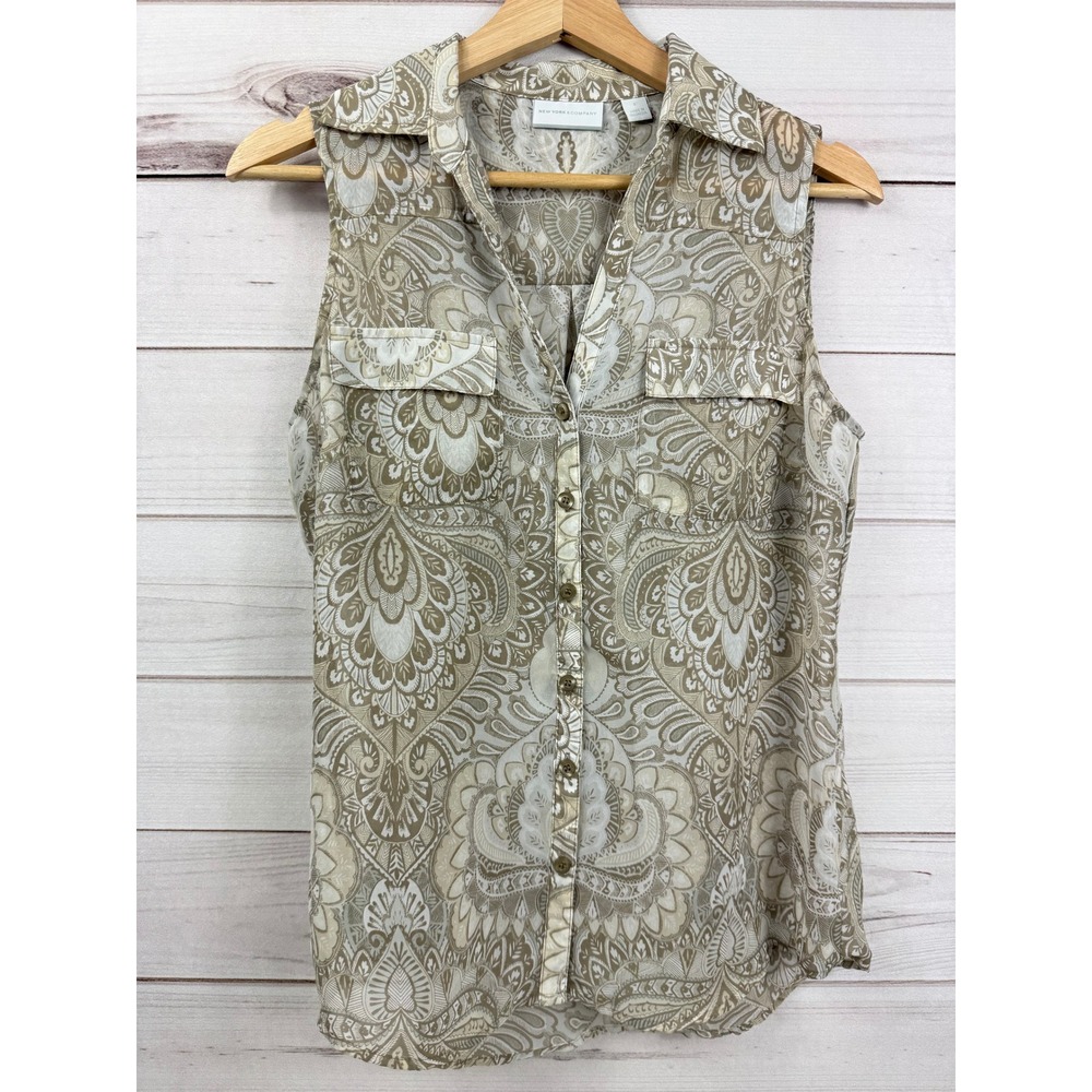NEW‎ YORK & COMPANY Sleeveless Sheer Button Front Blouse Women's Size S